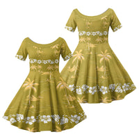 Yellow Hawaii Palm Tree Hibiscus Family Matching Mermaid Dress and Hawaiian Shirt Fantasy Summer Vibe LT01 Daughter's Dress Yellow - Polynesian Pride