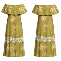 Yellow Hawaii Palm Tree Hibiscus Family Matching Off Shoulder Maxi Dress and Hawaiian Shirt Fantasy Summer Vibe LT01 Mom's Dress Yellow - Polynesian Pride