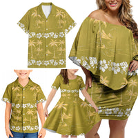 Yellow Hawaii Palm Tree Hibiscus Family Matching Off Shoulder Short Dress and Hawaiian Shirt Fantasy Summer Vibe LT01 - Polynesian Pride