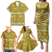 Yellow Hawaii Palm Tree Hibiscus Family Matching Puletasi and Hawaiian Shirt Fantasy Summer Vibe LT01 - Polynesian Pride