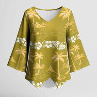 Yellow Hawaii Palm Tree Hibiscus Kimono Sleeve Blouse Fantasy Summer Vibe LT01 Female Yellow - Polynesian Pride