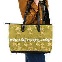 Yellow Hawaii Palm Tree Hibiscus Leather Tote Bag Fantasy Summer Vibe LT01 - Polynesian Pride