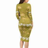 Yellow Hawaii Palm Tree Hibiscus Long Sleeve Bodycon Dress Fantasy Summer Vibe LT01 - Polynesian Pride
