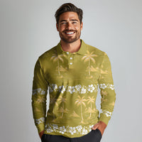 Yellow Hawaii Palm Tree Hibiscus Long Sleeve Polo Shirt Fantasy Summer Vibe LT01 - Polynesian Pride