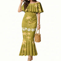 Yellow Hawaii Palm Tree Hibiscus Mermaid Dress Fantasy Summer Vibe LT01 Women Yellow - Polynesian Pride