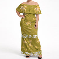Yellow Hawaii Palm Tree Hibiscus Off Shoulder Maxi Dress Fantasy Summer Vibe LT01 Women Yellow - Polynesian Pride
