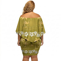 Yellow Hawaii Palm Tree Hibiscus Off Shoulder Short Dress Fantasy Summer Vibe LT01 - Polynesian Pride