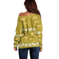 Yellow Hawaii Palm Tree Hibiscus Off Shoulder Sweater Fantasy Summer Vibe LT01 - Polynesian Pride