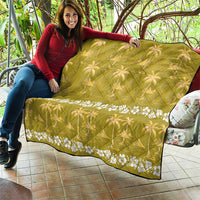 Yellow Hawaii Palm Tree Hibiscus Quilt Fantasy Summer Vibe LT01 - Polynesian Pride