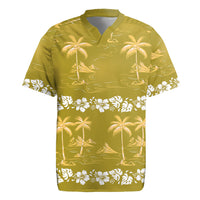 Yellow Hawaii Palm Tree Hibiscus Rugby Jersey Fantasy Summer Vibe LT01 Yellow - Polynesian Pride