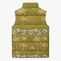 Yellow Hawaii Palm Tree Hibiscus Sleeveless Puffer Jacket Fantasy Summer Vibe LT01 - Polynesian Pride