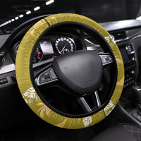 Yellow Hawaii Palm Tree Hibiscus Steering Wheel Cover Fantasy Summer Vibe LT01 Universal Fit Yellow - Polynesian Pride