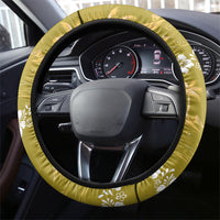 Yellow Hawaii Palm Tree Hibiscus Steering Wheel Cover Fantasy Summer Vibe LT01 - Polynesian Pride