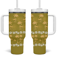 Yellow Hawaii Palm Tree Hibiscus Tumbler With Handle Fantasy Summer Vibe LT01 One Size: 40 oz Yellow - Polynesian Pride