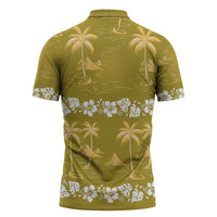 Yellow Hawaii Palm Tree Hibiscus Zipper Polo Shirt Fantasy Summer Vibe LT01 - Polynesian Pride