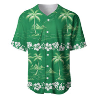 Green Hawaii Palm Tree Hibiscus Baseball Jersey Fantasy Summer Vibe LT01 Green - Polynesian Pride