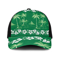 Green Hawaii Palm Tree Hibiscus Baseball Net Cap Fantasy Summer Vibe LT01 One Size Black Green - Polynesian Pride