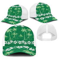 Green Hawaii Palm Tree Hibiscus Baseball Net Cap Fantasy Summer Vibe LT01 - Polynesian Pride