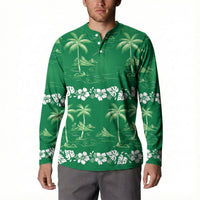 Green Hawaii Palm Tree Hibiscus Button Sweatshirt Fantasy Summer Vibe LT01 - Polynesian Pride