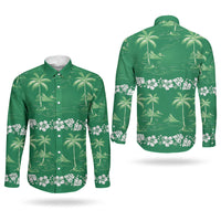 Green Hawaii Palm Tree Hibiscus Couples Matching Mermaid Dress and Long Sleeve Button Shirt Fantasy Summer Vibe LT01 - Polynesian Pride