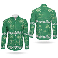 Green Hawaii Palm Tree Hibiscus Couples Matching Short Sleeve Bodycon Dress and Long Sleeve Button Shirt Fantasy Summer Vibe LT01 - Polynesian Pride