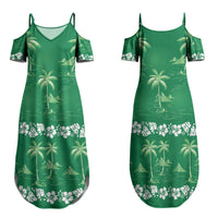 Green Hawaii Palm Tree Hibiscus Couples Matching Summer Maxi Dress and Hawaiian Shirt Fantasy Summer Vibe LT01 - Polynesian Pride