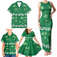 Green Hawaii Palm Tree Hibiscus Family Matching Tank Maxi Dress and Hawaiian Shirt Fantasy Summer Vibe LT01 - Polynesian Pride
