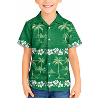 Green Hawaii Palm Tree Hibiscus Kid Hawaiian Shirt Fantasy Summer Vibe LT01 Kid Green - Polynesian Pride