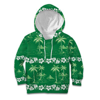 Green Hawaii Palm Tree Hibiscus Kid Hoodie Fantasy Summer Vibe LT01 Hoodie Green - Polynesian Pride