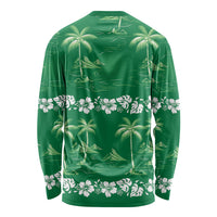 Green Hawaii Palm Tree Hibiscus Long Sleeve Shirt Fantasy Summer Vibe LT01 - Polynesian Pride