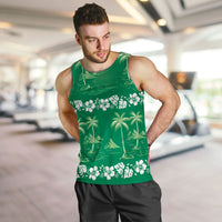 Green Hawaii Palm Tree Hibiscus Men Tank Top Fantasy Summer Vibe LT01 Green - Polynesian Pride