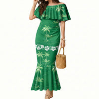 Green Hawaii Palm Tree Hibiscus Mermaid Dress Fantasy Summer Vibe LT01 Women Green - Polynesian Pride