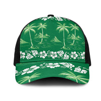 Green Hawaii Palm Tree Hibiscus Mesh Trucker Cap Fantasy Summer Vibe LT01 One Size Black Green - Polynesian Pride