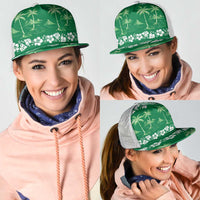 Green Hawaii Palm Tree Hibiscus Mesh Trucker Cap Fantasy Summer Vibe LT01 - Polynesian Pride