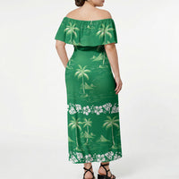 Green Hawaii Palm Tree Hibiscus Off Shoulder Maxi Dress Fantasy Summer Vibe LT01 - Polynesian Pride