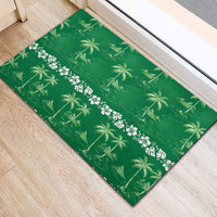 Green Hawaii Palm Tree Hibiscus Rubber Doormat Fantasy Summer Vibe LT01 - Polynesian Pride