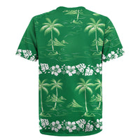 Green Hawaii Palm Tree Hibiscus Rugby Jersey Fantasy Summer Vibe LT01 - Polynesian Pride