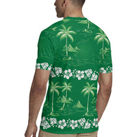 Green Hawaii Palm Tree Hibiscus Rugby Jersey Fantasy Summer Vibe LT01 - Polynesian Pride