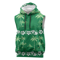Green Hawaii Palm Tree Hibiscus Sleeveless Hoodie Fantasy Summer Vibe LT01 Green - Polynesian Pride