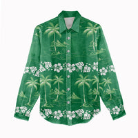 Green Hawaii Palm Tree Hibiscus Women Casual Shirt Fantasy Summer Vibe LT01 - Polynesian Pride