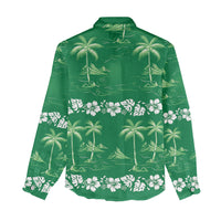 Green Hawaii Palm Tree Hibiscus Women Casual Shirt Fantasy Summer Vibe LT01 - Polynesian Pride