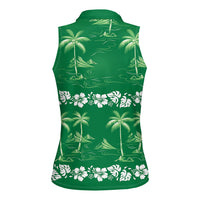 Green Hawaii Palm Tree Hibiscus Women Sleeveless Polo Shirt Fantasy Summer Vibe LT01 - Polynesian Pride