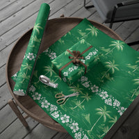 Green Hawaii Palm Tree Hibiscus Wrapping Paper Fantasy Summer Vibe LT01 - Polynesian Pride