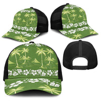 Olive Green Hawaii Palm Tree Hibiscus Baseball Net Cap Fantasy Summer Vibe LT01 - Polynesian Pride