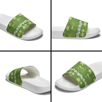 Olive Green Hawaii Palm Tree Hibiscus Slide Sandals Fantasy Summer Vibe