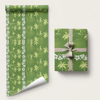 Olive Green Hawaii Palm Tree Hibiscus Wrapping Paper Fantasy Summer Vibe LT01 58" × 23" Olive - Polynesian Pride