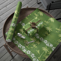Olive Green Hawaii Palm Tree Hibiscus Wrapping Paper Fantasy Summer Vibe LT01 - Polynesian Pride