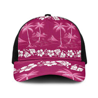 Pink Hawaii Palm Tree Hibiscus Baseball Net Cap Fantasy Summer Vibe LT01 One Size Black Pink - Polynesian Pride