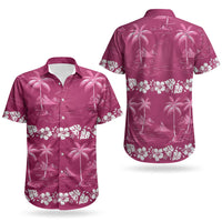 Pink Hawaii Palm Tree Hibiscus Couples Matching Off Shoulder Maxi Dress and Hawaiian Shirt Fantasy Summer Vibe