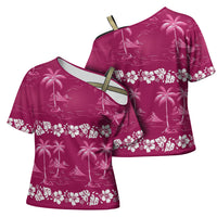 Pink Hawaii Palm Tree Hibiscus Cross Shoulder Shirt Fantasy Summer Vibe LT01 - Polynesian Pride